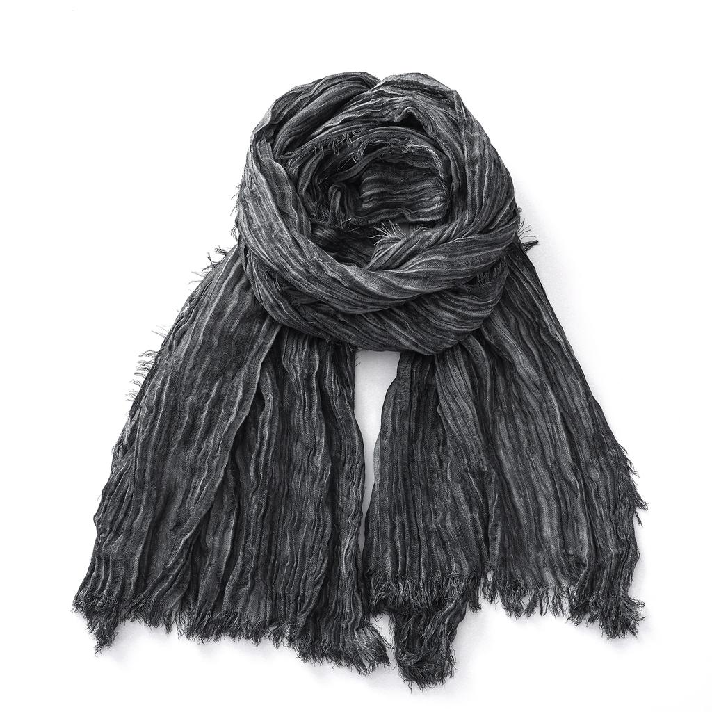 Fashion Crinkle Cotton Linen Scarf For Men Women Autumn Winter Warm Neckerchief Black Soft Shawls Wraps Male Accessories Scarves