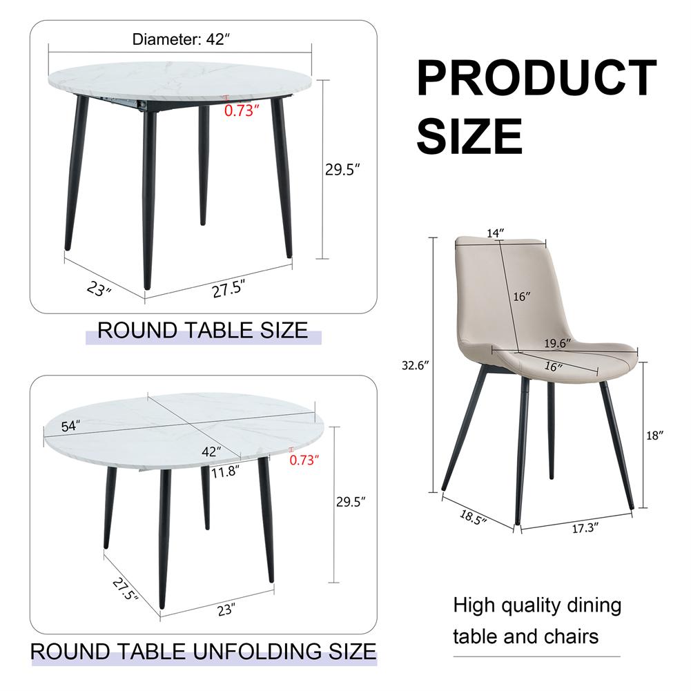 US Dining Table Set Of 4 Dining Table With Extendable Tabletop And Soft Suede Cushion Dining Chairs Set For Kitchen Dining Room