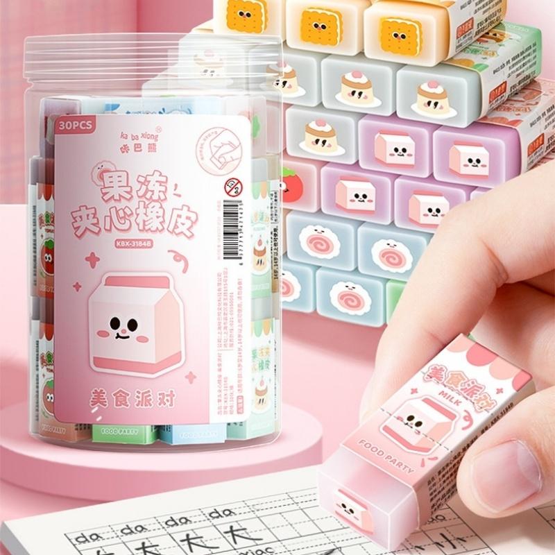 30pcs Cute Erasers Rainbow Mood & Food Party Erasers Kawaii 3D Pencil Eraser for Cleaning Students Back to School Supplies