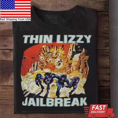 Thin Lizzy Jailbreak Explosion Black Cotton T Shirt  Unisex T-Shirt