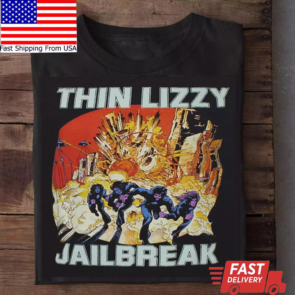 Thin Lizzy Jailbreak Explosion Black Cotton T Shirt  Unisex T-Shirt XXXL