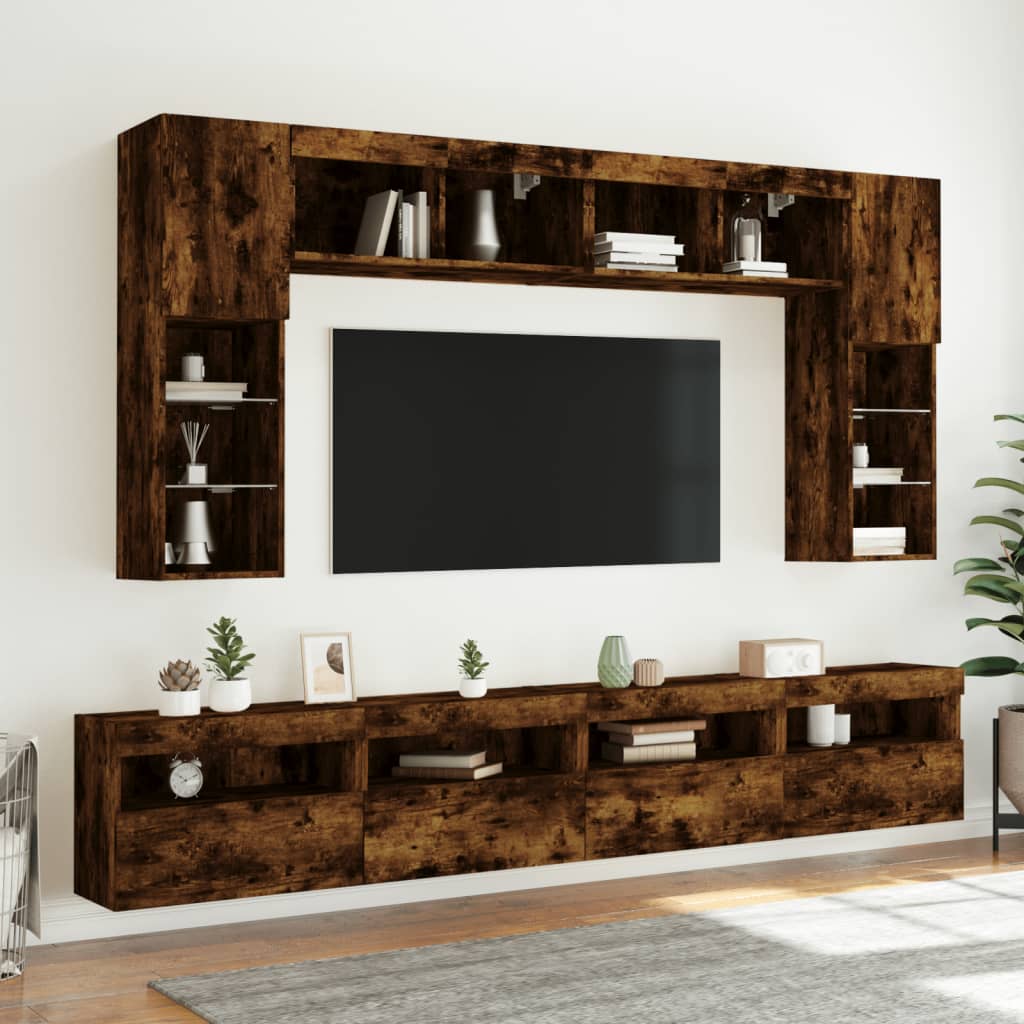 Wall Mounted TV Cabinet with RGB LED Lights Smoked Oak Finish 60 x 30 x 40 cm