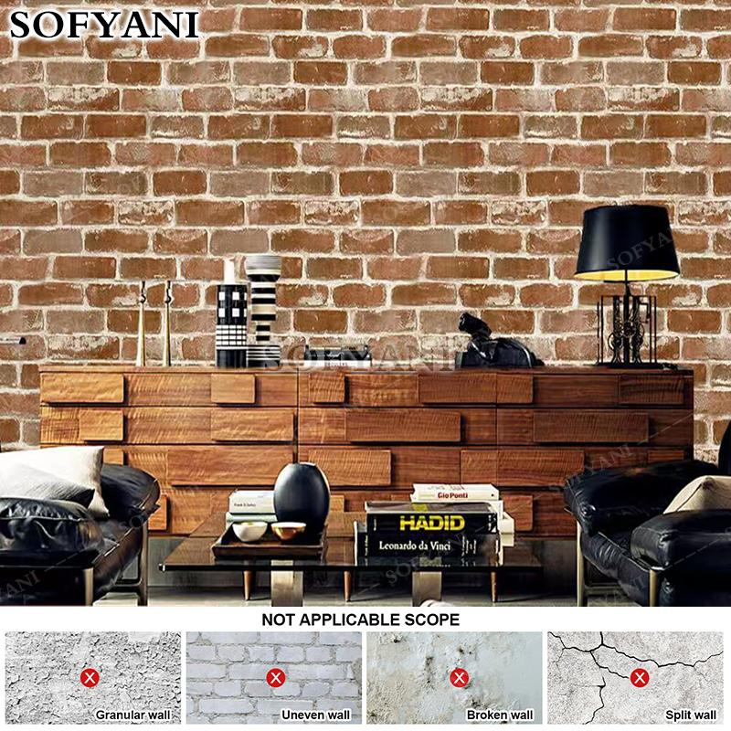 Retro antique brick pattern brown red brick/gray brick PVC self-adhesive wallpaper, used for home decoration vinyl film stickers