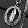 Catholic Virgin Mary Oval Pendant Necklace for Women Men Crystals Gold Color Stainless Steel Our Lady of Guadalupe Jewelry Gift