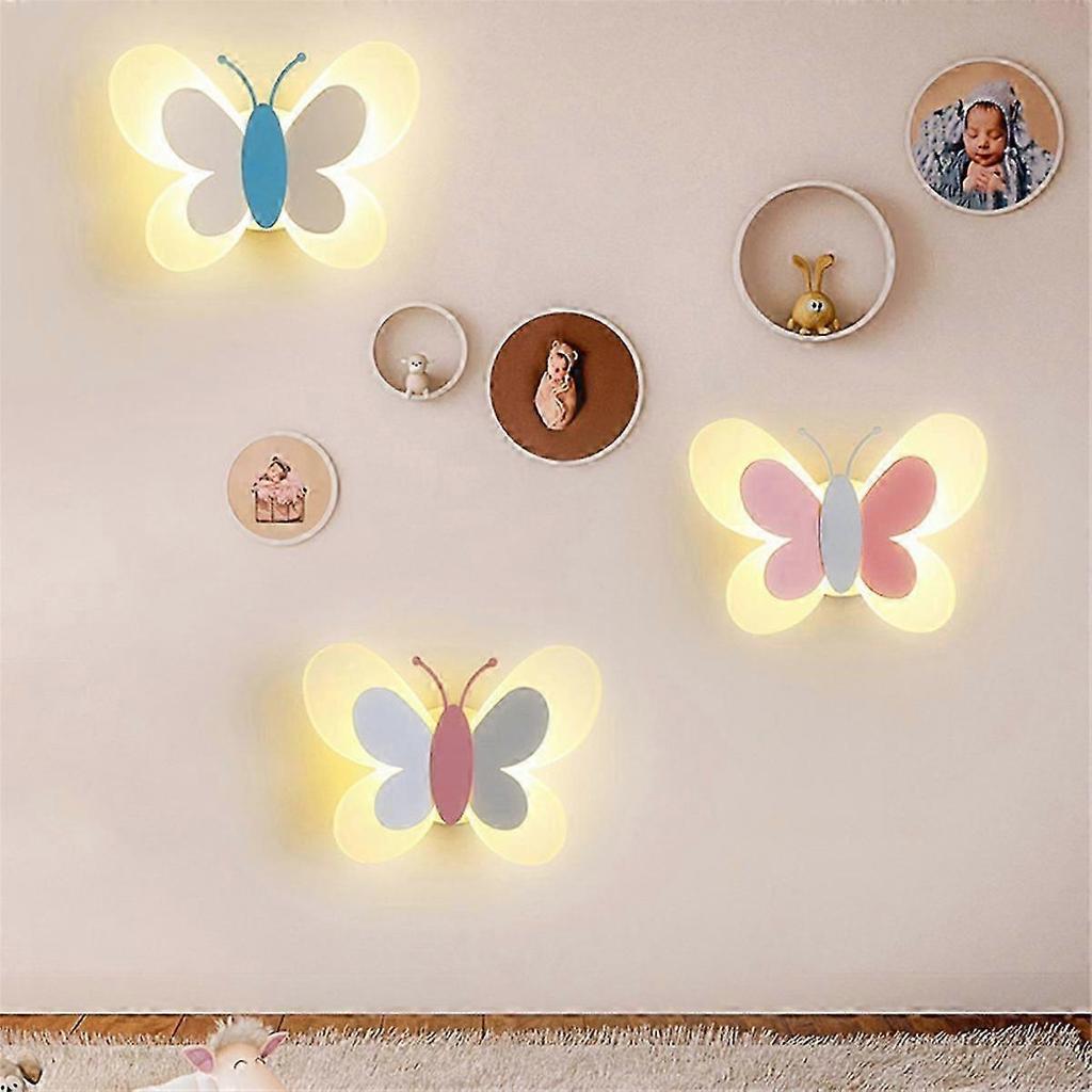 Dětská lampa do pokoje Moderní nástěnné lampy s motýly, Růžové křídlo & Bílá