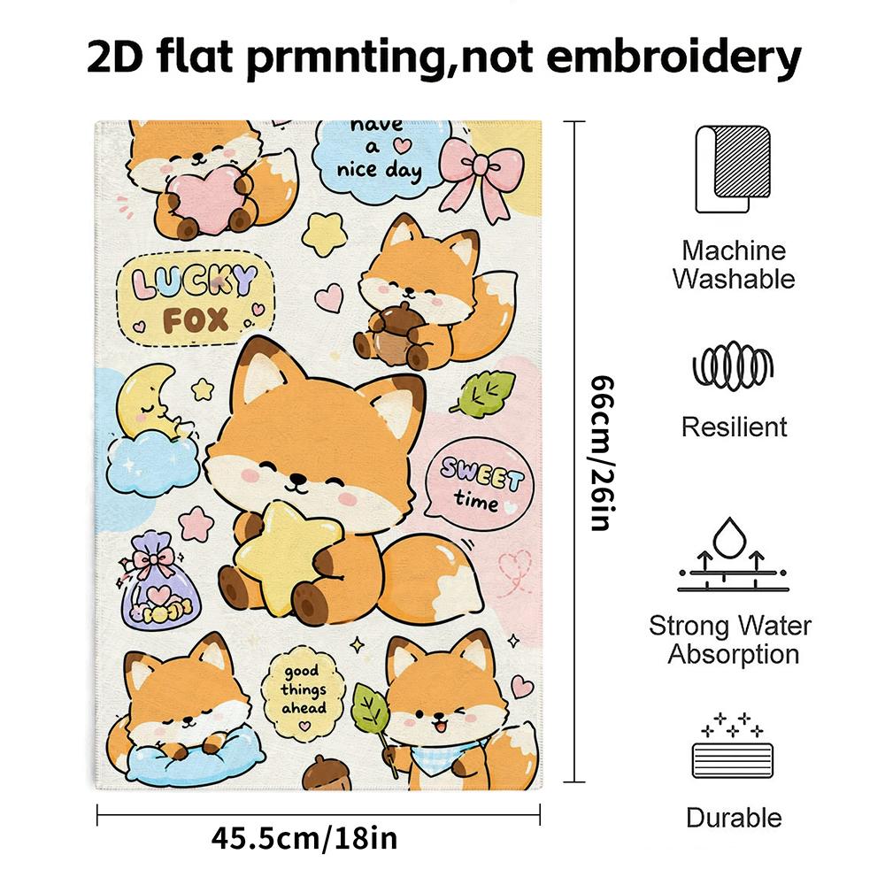 Lucky Fox Bath Towel, Kawaii Fox Sticker Print, Super Absorbent Shower Towel