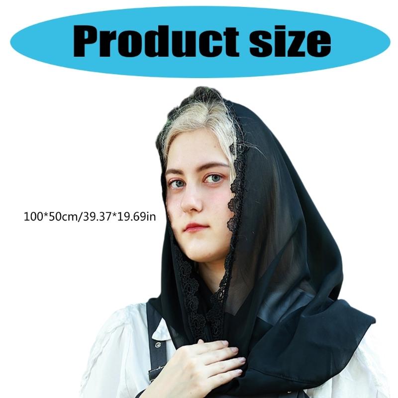 Stylish Black Chiffon Lace Wrap Elegant Women Headscarf Breathable Soft Scarf for Casual Outfits