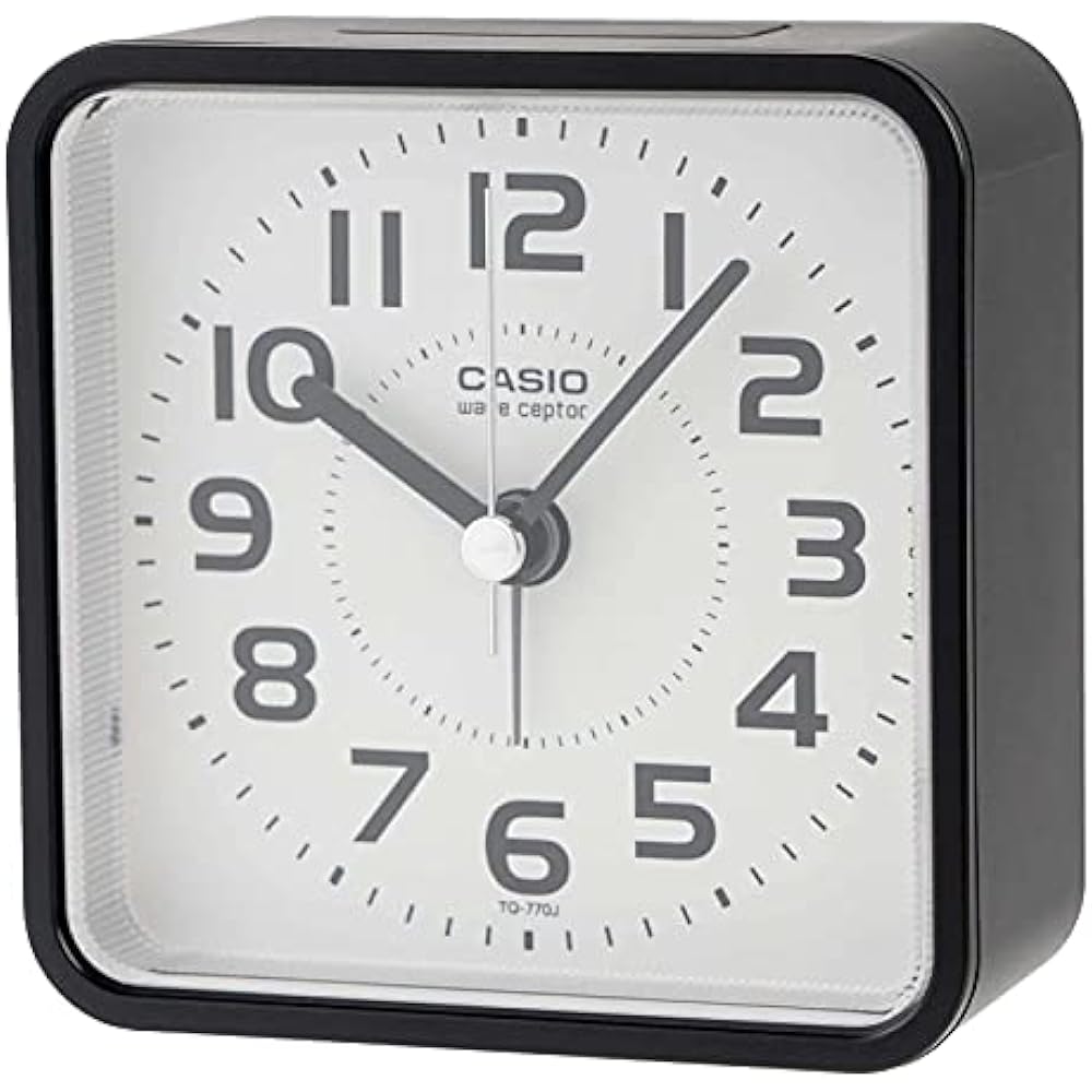 CASIO Alarm Clock, Radio-Controlled, Black, Analog, Nighttime Second Hand Stop, Snooze, Light, TQ...