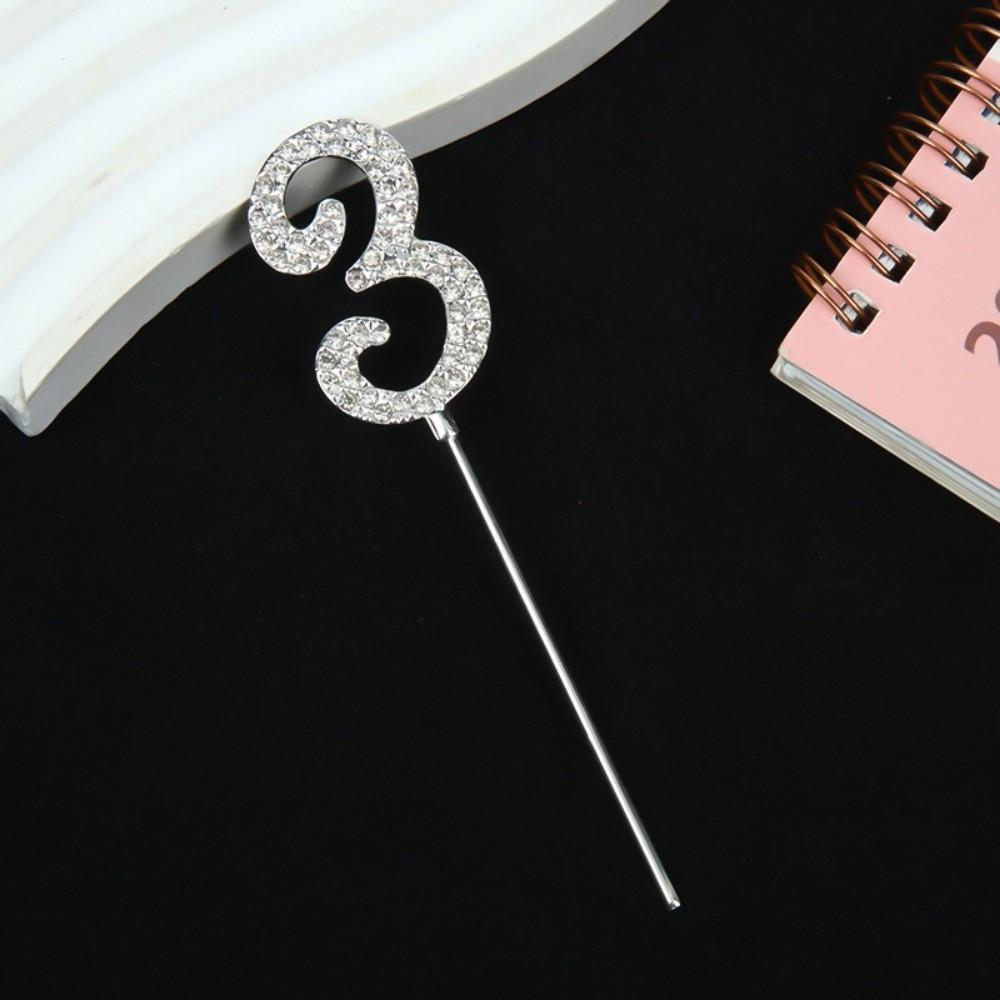 Strass-Zahlen-Kuchenaufsatz Glänzendes Silber Kuchen-Steck-Set Wiederverwendbarer Glitzer Digitale Kuchen Dessert Dekoration Geburtstagsfeiern