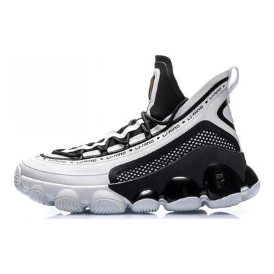 Li Ning Antidérapant Léger Mi-haut Vintage Chaussures de Basketball Homme Noir Blanc AGBP127-1