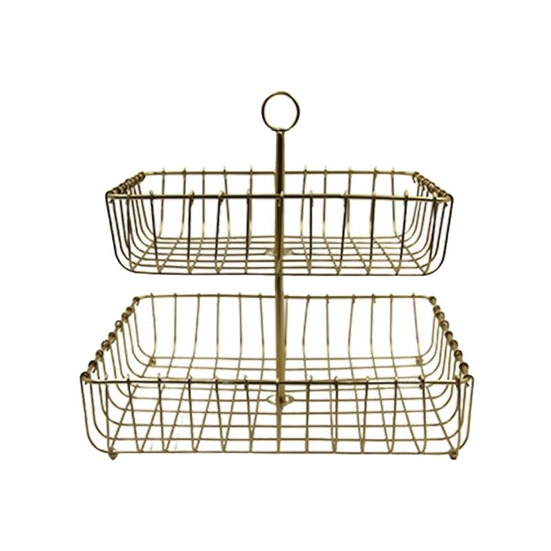 Nordics Wrought Iron Double Tiered Fruit Bowl For Kitchen Countertop Ventilated Storage Basket for Snacks Candy