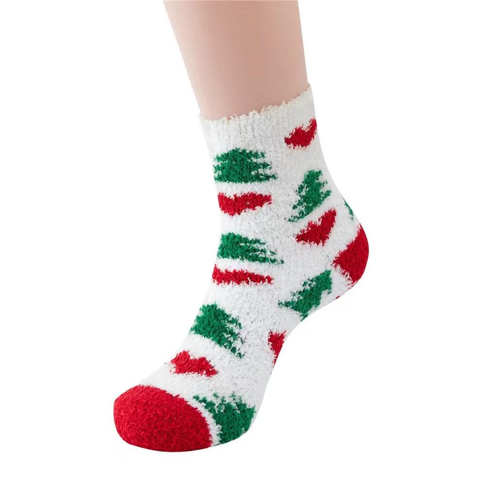 New Christmas Socks Coral Fleece Winter Plush Thickened Warm Confinement Floor Socks Men and Women Couple Socks Sleep Socks Gift