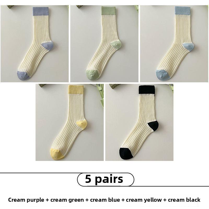 

5 пар женских летних тонких хлопковых носков с вертикальными полосками контрастного цвета 5 Pairs