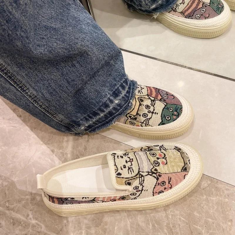 Women Canvas Flat Shoes 2024 Spring and Autumn New Fashion Thick Soled Soft Oled Casual Breathable Fisherman Shoes