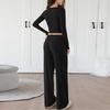 Fashionable Women's Long Sleeve Wide Leg Pants Sports Outfit Loose Two-Piece Set