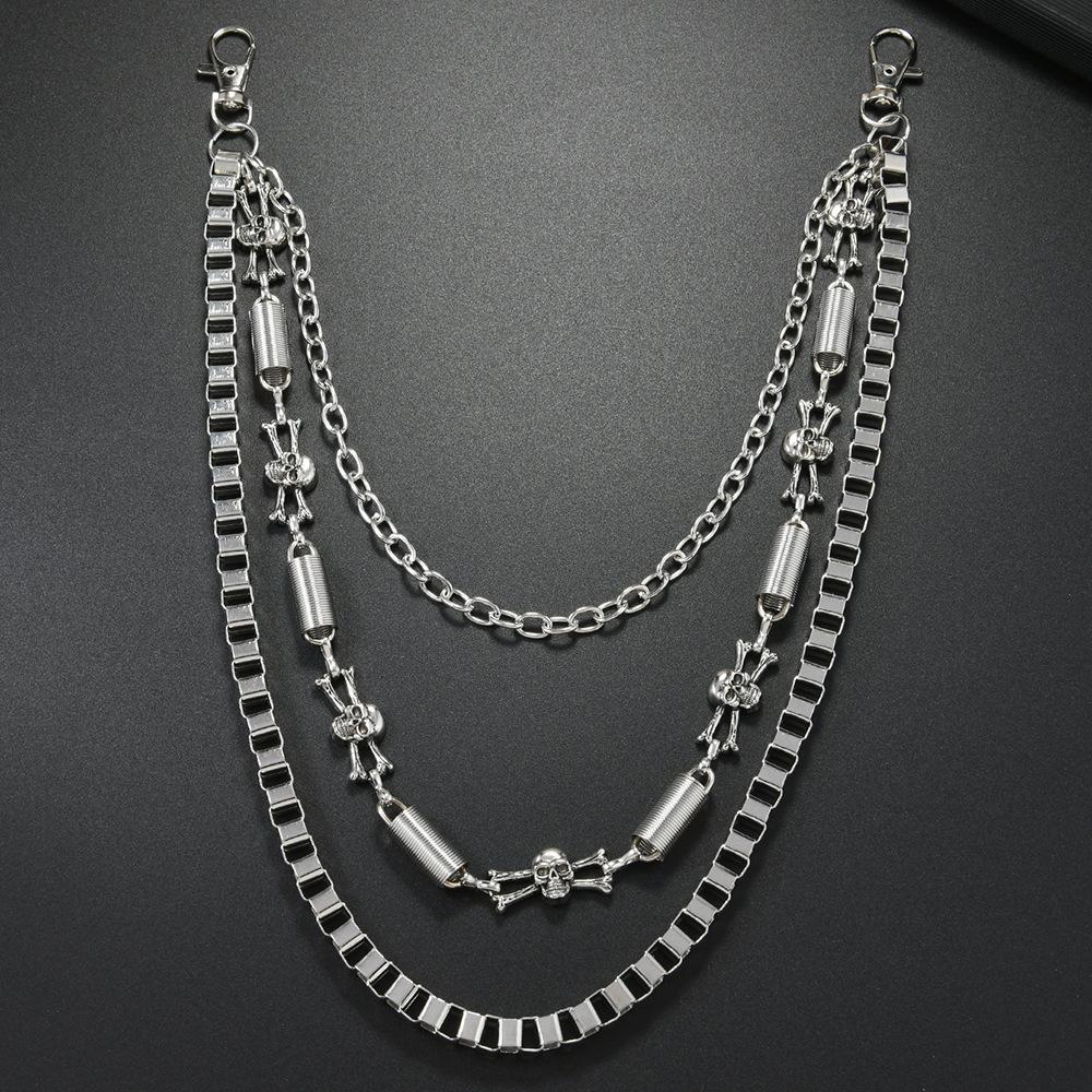 Punk Hip-Hop Multi-Layer Metal Waist Chain Trendy Cool Skull Denim Pants Jewelry Accessories Adults Body Chain