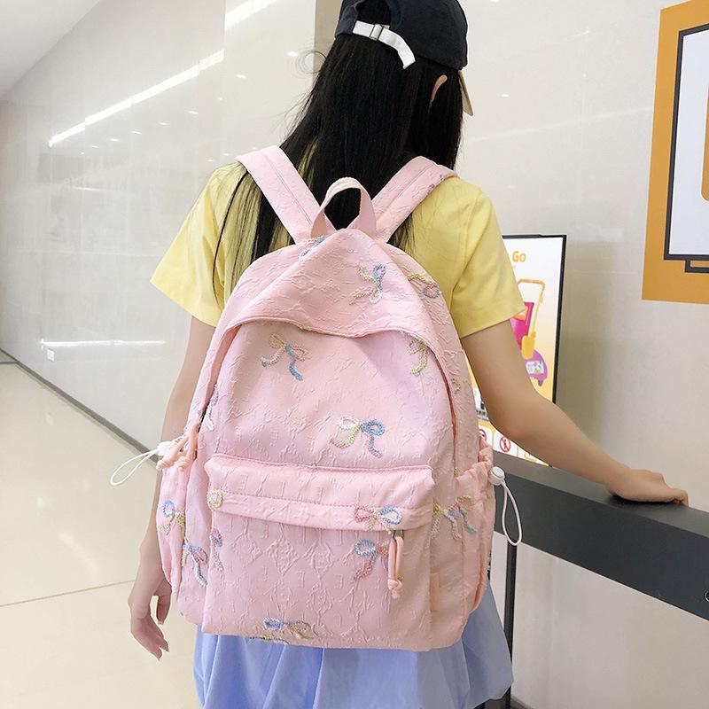 Summer New High-Value Cute Bowknot Backpack for Girls, Elementary and Middle School Students, Japanese Style Double Shoulder Bag