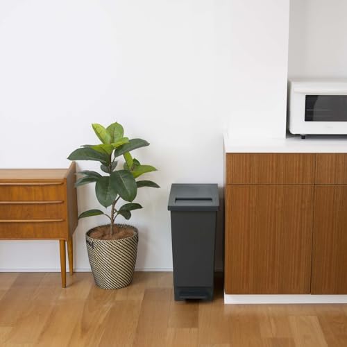 Shinki Gosei Tombo Swish Trash Can, 45 Liters, Push-Pedal Operated, Lid-Free Disposal, Charcoal Black, 26.5cm Wide x 45.5cm Deep x 55.5cm High, Made i
