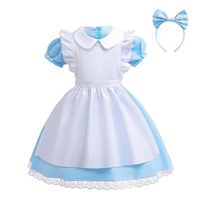 Elegantes Gänseblümchen Fantasie Wunderland Party Kostüm Kleid für Kleinkind Mädchen, Enthält Schürze, Latzschürze und Haarband, Größen 8-10