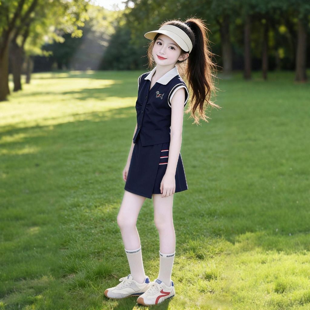 Koreanischer Stil Baby Mädchen Ärmellose Weste mit Polokragen & Rock Set