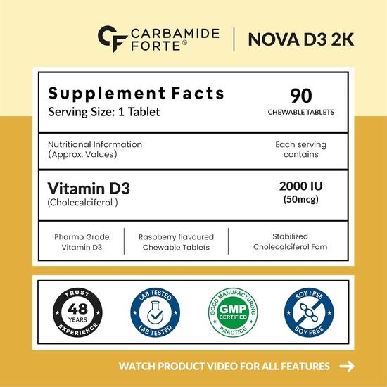Carbamide Forte Vitamin D3 2000IU | Vitamin D Tablets for Bone & Immune Health | Cholecalciferol | Vitamin D3 Tablets for Women & Men - 90 Tablets