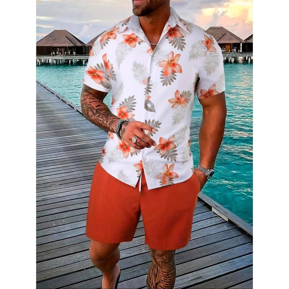 Men Sportswear 2PCS Shirts Suits Man 3D print Fashion Shirts+Shorts Two Piece Sets Hawaii Beach lapel Shirt Set Unisex Clothing