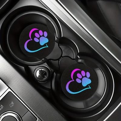 2Pcs Love Paw Print Car Coasters Circular Universal Drink Cup Mat Car Interior Decoration Accessories