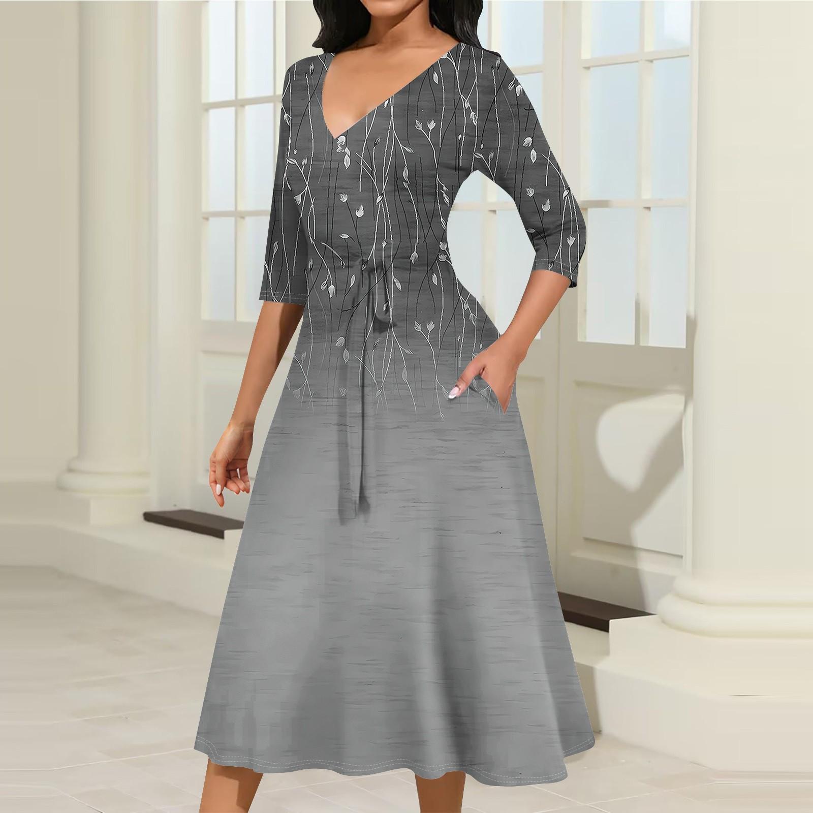 

Женское повседневное модное платье миди с V-образным вырезом и рукавом три четверти M