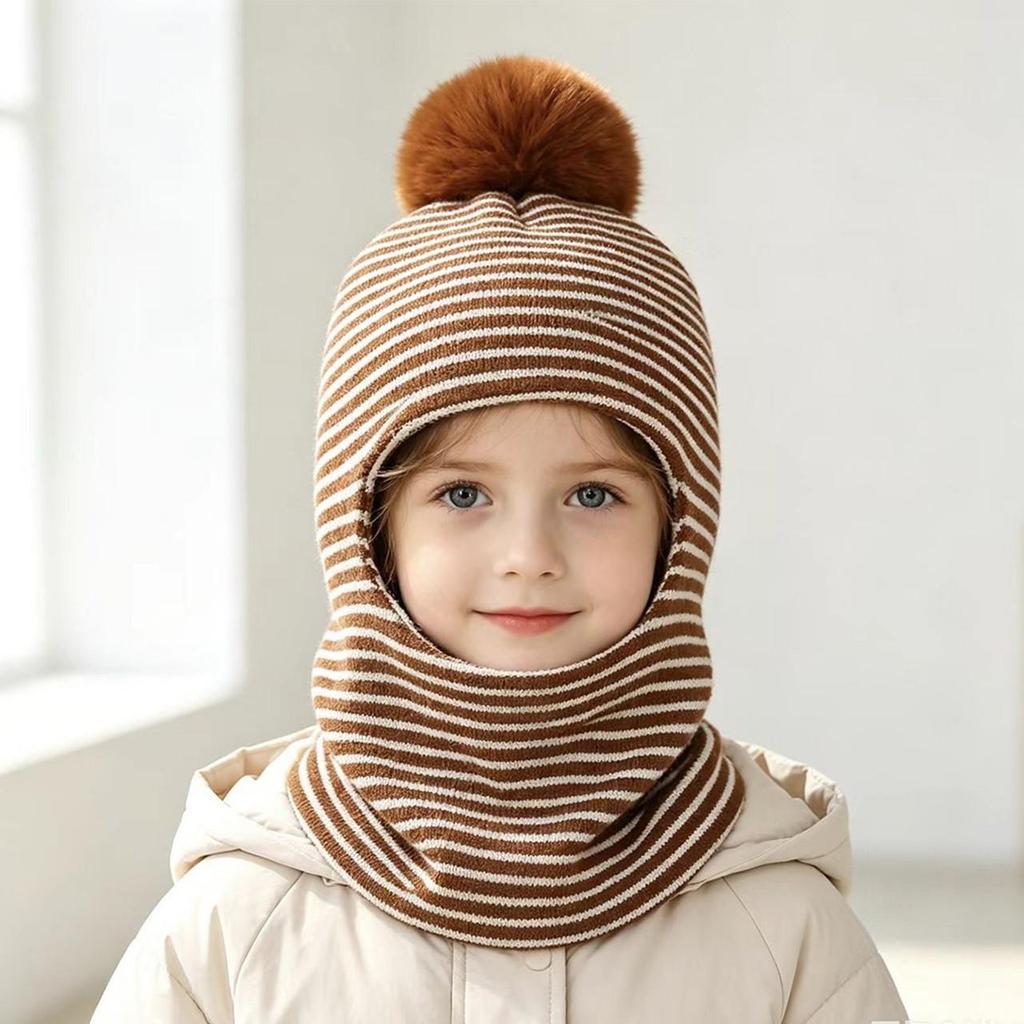 Fashion Striped Baby Beanies Hat Winter Warm Face Cover Knit Neck Protection Pullover Cap Toddler Kids Windproof Balaclava Hat