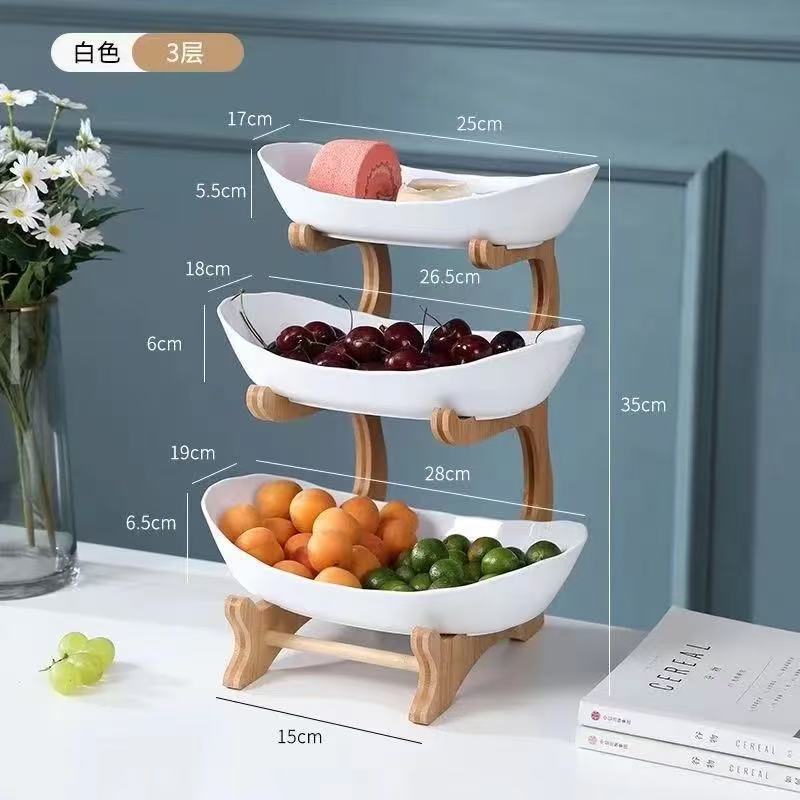 

Multi-layer fruit plate rack Wooden double-layer fruit drain rack Fruit plate wooden rack Multi-layer l Snack rack Dried fruit plate Bamboo wood