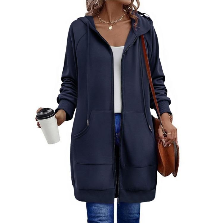Damen Lässig Locker Geschnitten Langarm Reißverschluss Kapuzenjacke Mode Oberbekleidung
