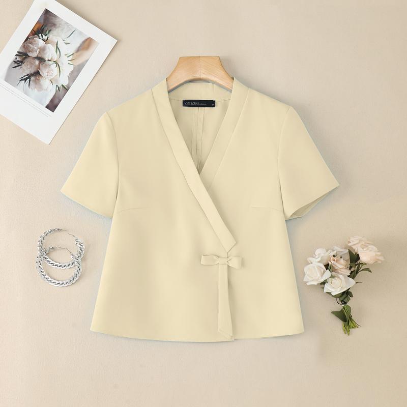 

ZANZEA Women Casual V-Neck Summer Short Sleeve Blouse S абрикосовий