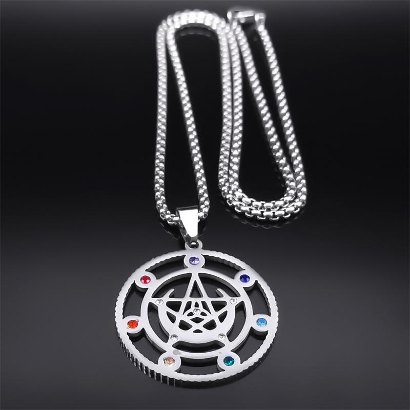 Aesthetic Witch Pentagram Knot Necklace for Women Men Stainless Steel Silver Color Pagan Pentacle Chain Gift Jewelry N9720S02