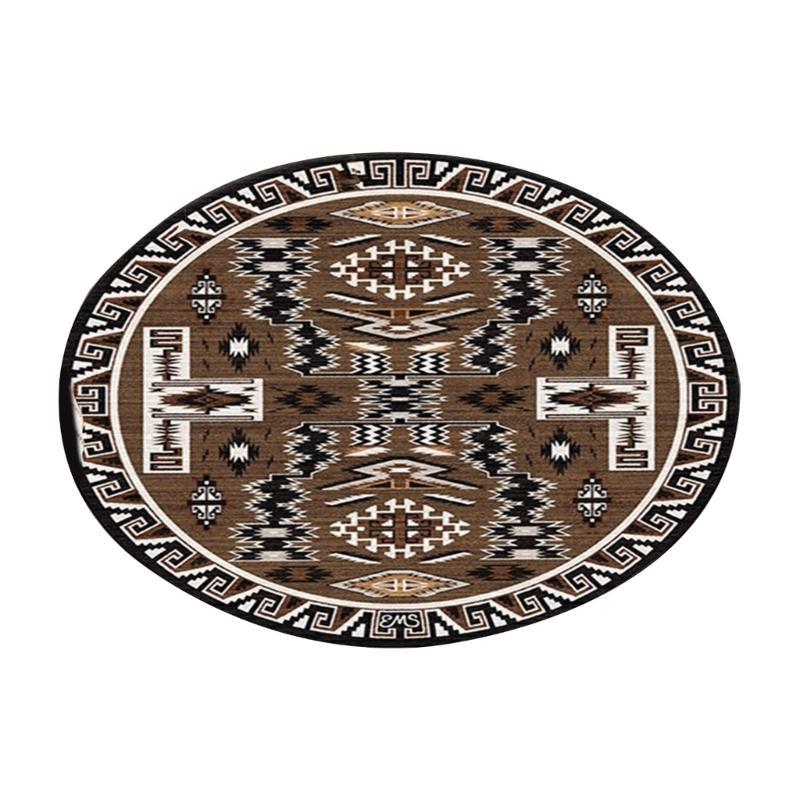 652F Round Carpet Retro Ethnic Type Floor Mat Resistant Rug Home Decoration