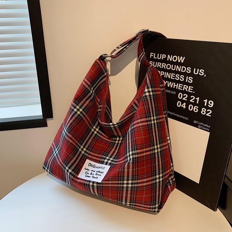 Niche Design Plaid Bag Plaid Large-capacity Shopping Bag Women's Commuter Tote Bag Handbag Shoulder Underarm Bag