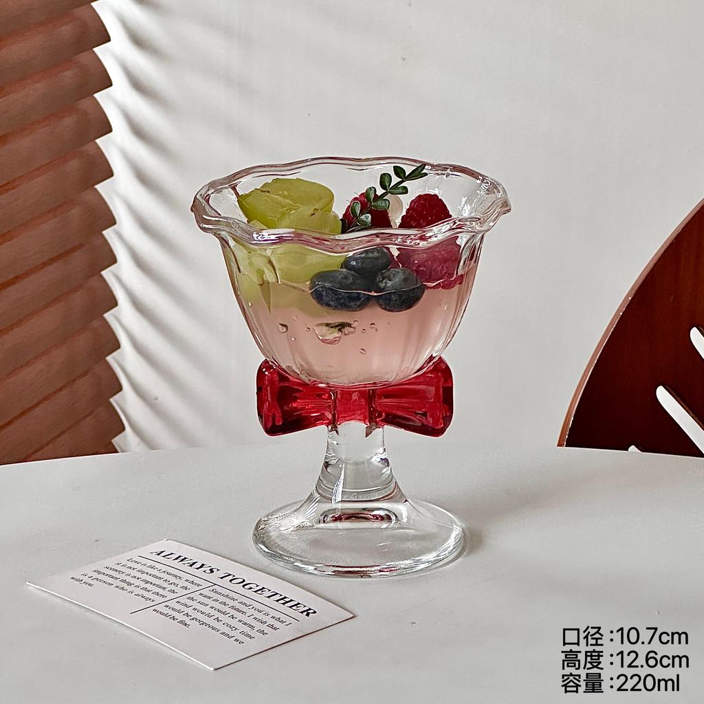 Cute Bow Handle Glass Cup Flower Shaped Wine Champagne Cocktail Glass Goblet Cup Dessert Bows