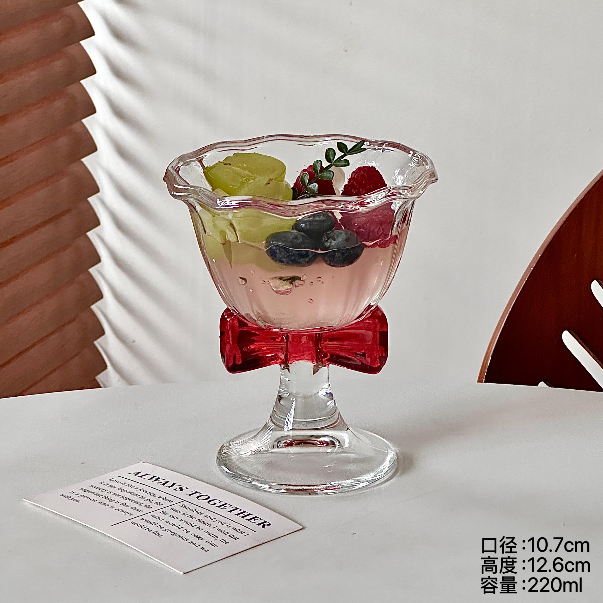 

Cute Bow Handle Glass Cup Flower Shaped Wine Champagne Cocktail Glass Goblet Cup Dessert Bows 101-200ml