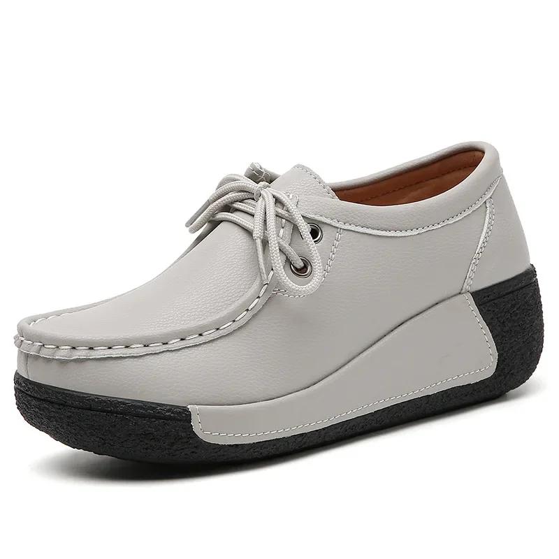 Fashion Spring Women Wedge Platform Loafers Slip on Genuine Leather Moccasins Shoes Woman Autumn Casual Rocking Shoes Zapatos De Mujer