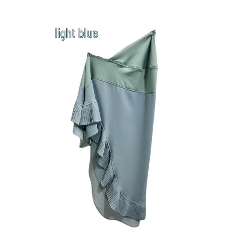 Muslim Women's Double Layer Chiffon Hijab - Pleated Edge Color Block Pullover