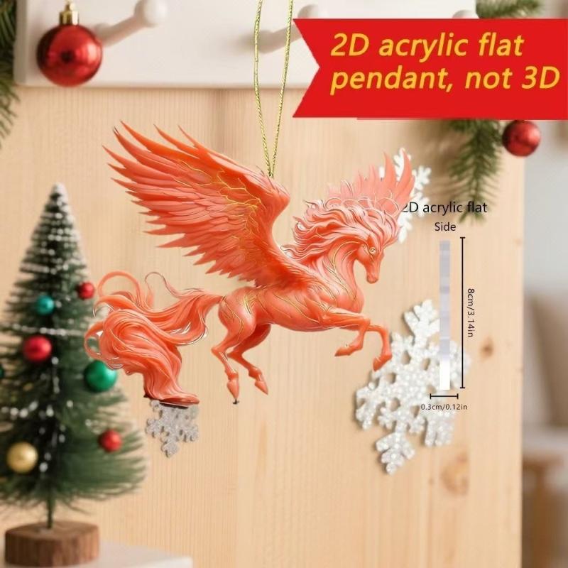 2D Acrylic Horse Charm Car Rearview Mirror Pendant Christmas Tree Hanging Home Decoration New Year Party Ornament Gift