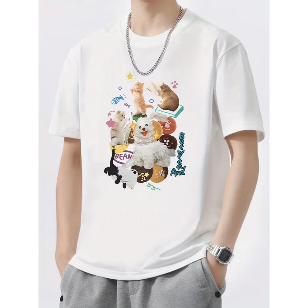 Funny Meme Cats T-Shirt Men's Women Casual Crew Neck Loose Fit Tee Text Cute Cat Print Top for Summer Daily Wear
