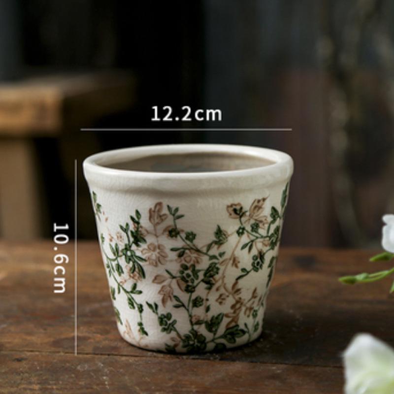 Retro Blue & White Distressed Ceramic Succulent Pot – Simple Decorative Vase for Green Plants & Flowers