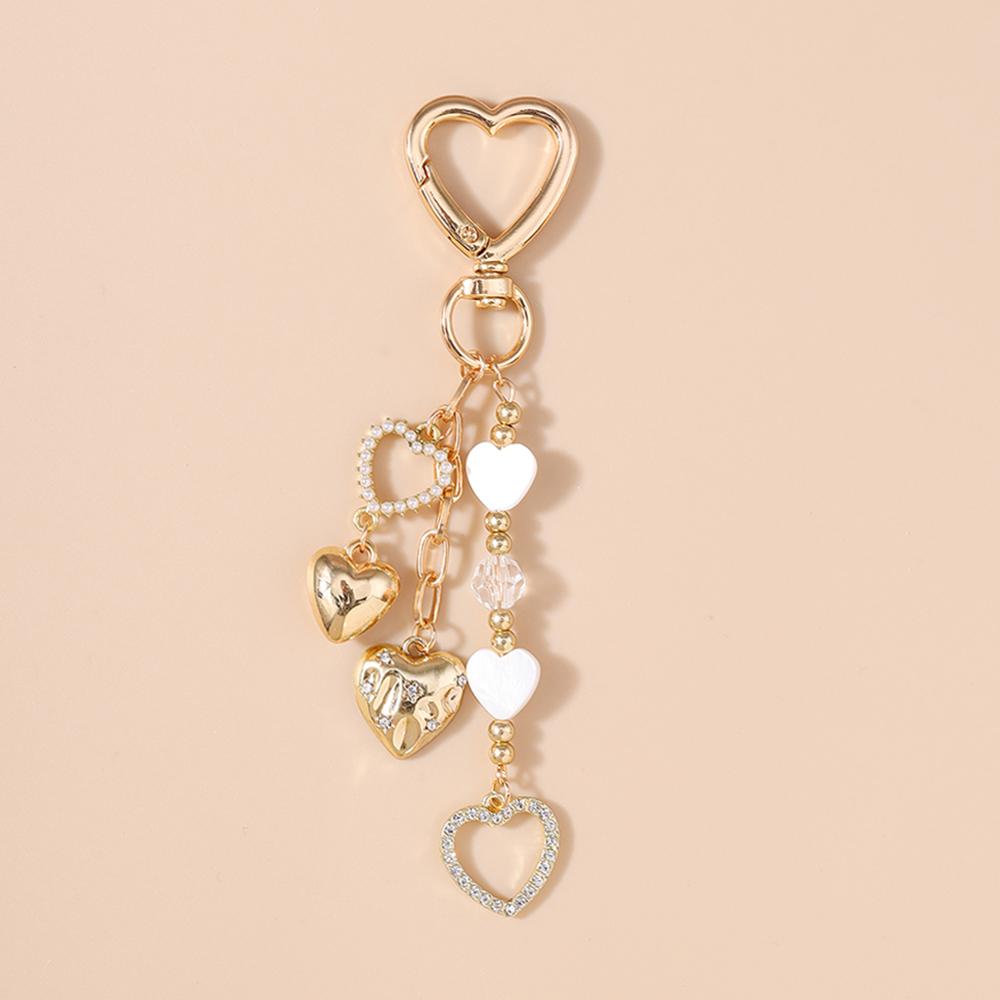 Cute Crystal Love Heart Keychain Women Girls Pearl Key Ring Pendants Handbag Decor DIY Handmade Jewelry Gifts