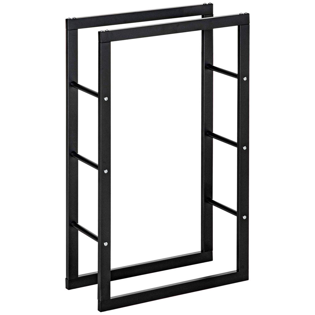 Firewood Rack Metal 60 x 25 x 100 cm Stacking Aid Steel Frame up to 100kg Outdoor for Garden Terrace Black