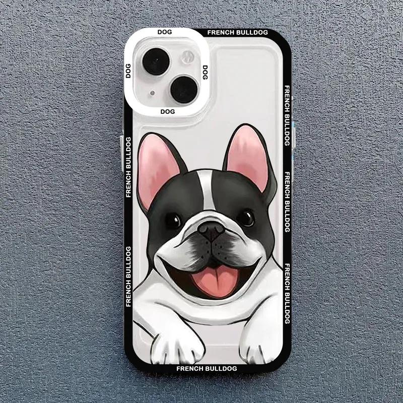 Cute Pug Dog French Bulldog Phone Case For iPhone 16 15 14 13 12 11 Pro Max XS X XR 7 8 SE Kawaii Clear Shockproof Lover Cover