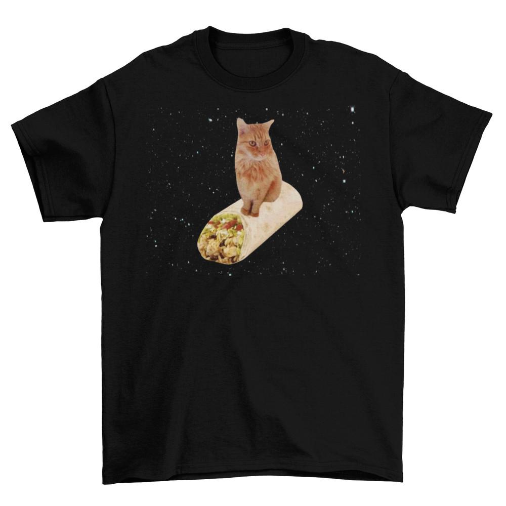

Cat Burrito In Space T-Shirt Unisex Adult Funny Sizes Cotton Outer Space New 2XL