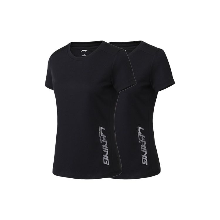 Li Ning Training Series Sports Round Neck Short Sleeve T-Shirt Women Tops Standard-Black ATSQ264-1