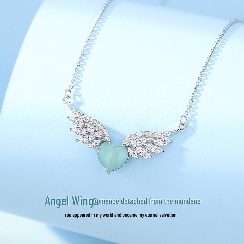 Tichiya Angel Wings Jade Necklace in S925 Sterling Silver - Luxurious Jade Wings Chain for Women