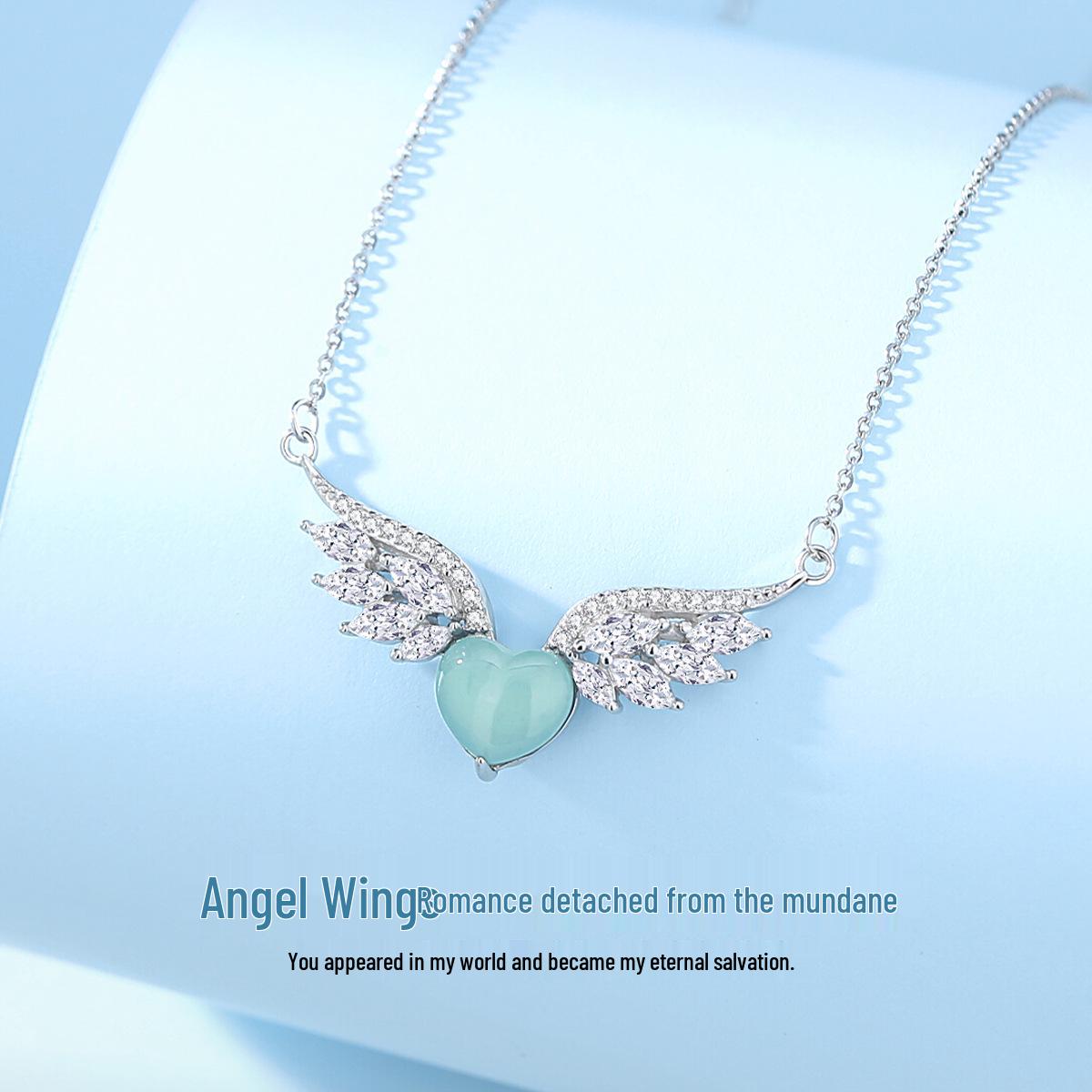 Tichiya Angel Wings Jade Necklace in S925 Sterling Silver - Luxurious Jade Wings Chain for Women S925 Silver