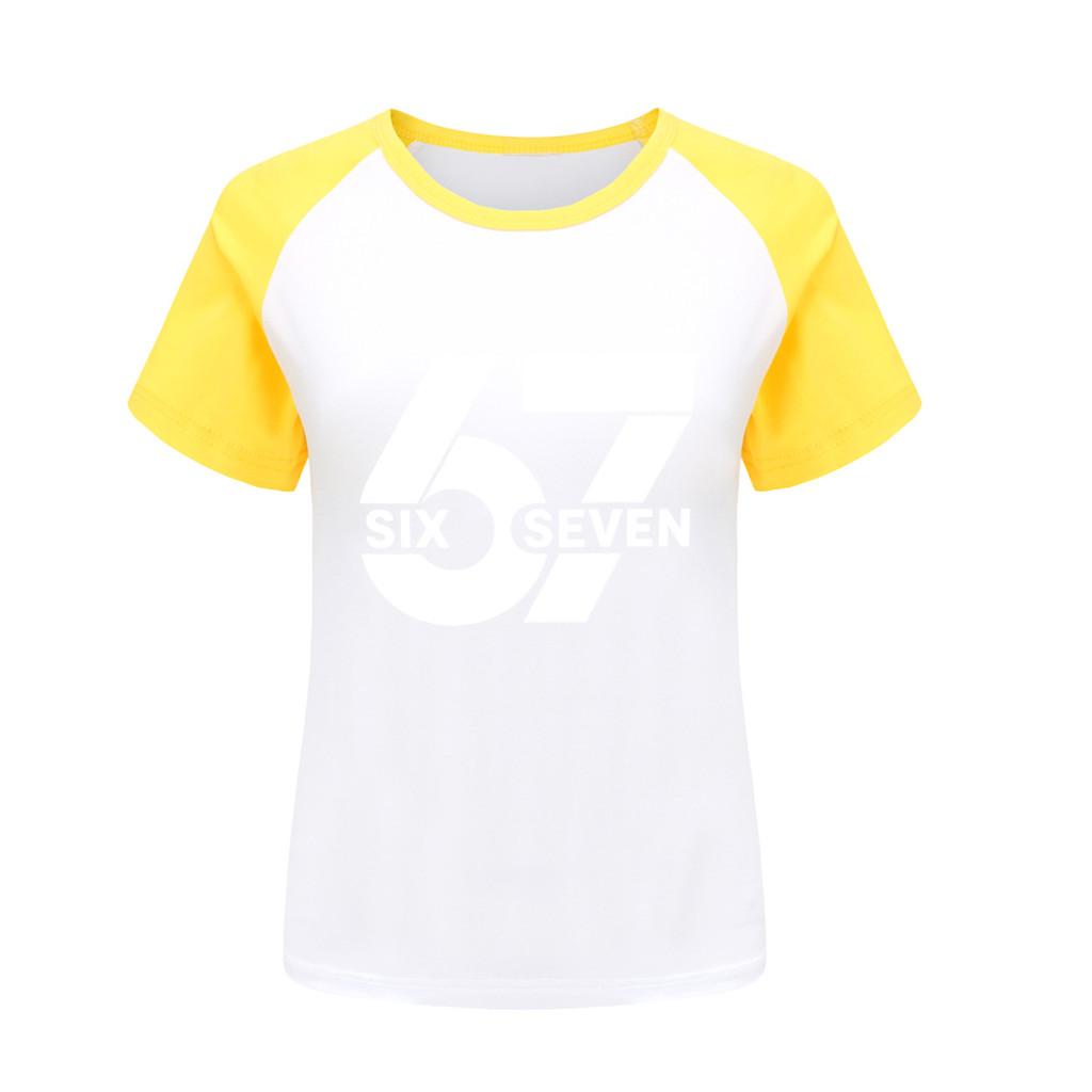 5398 Kids Boys Girls Brainrot 67 Print Raglan Cotton T-Shirt 170cm жёлтый